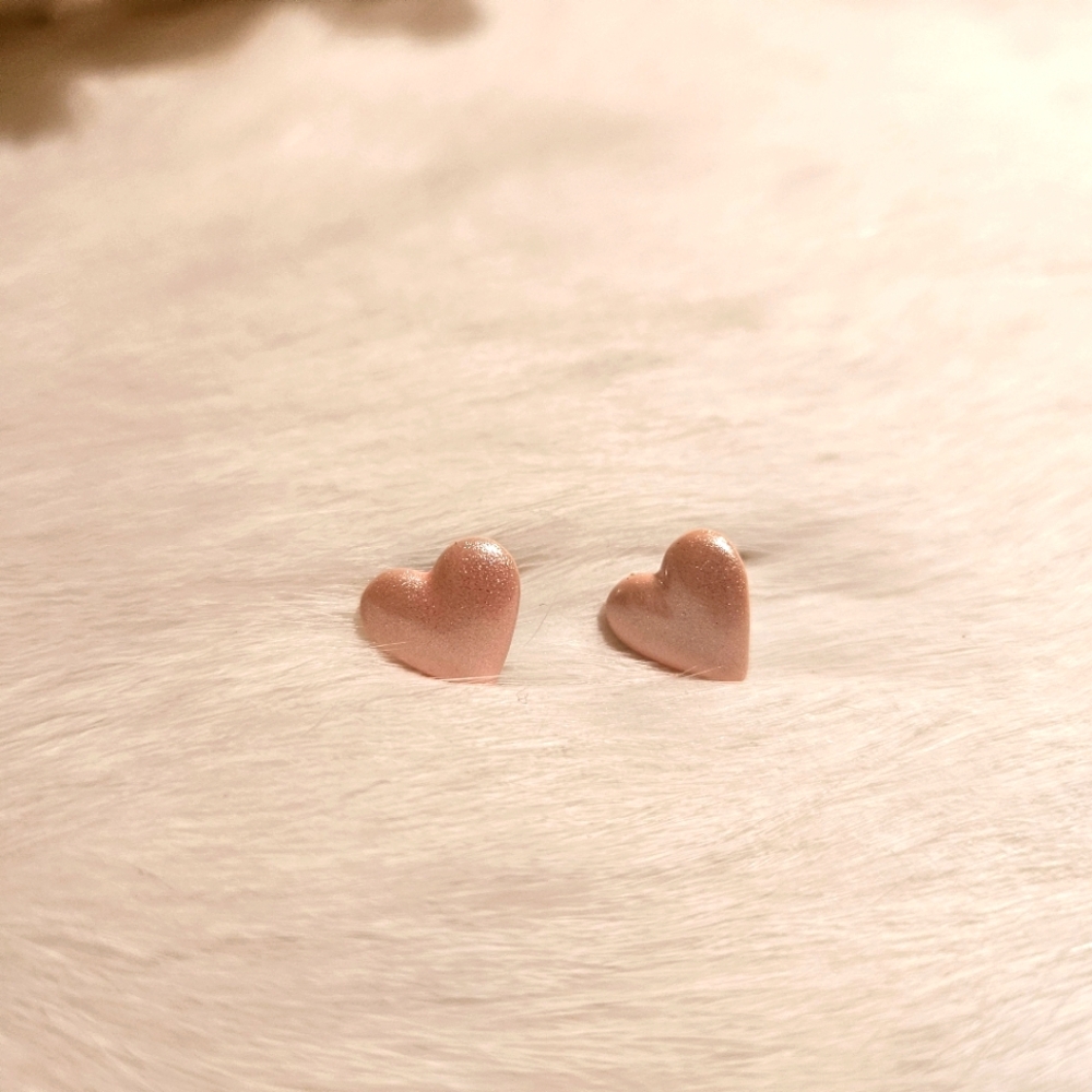 Light Pink Shimmer Heart Stud Earrings